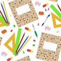 Seamless pattern Stationery for school notebooks pencils pens rulers eraser vector illustration Royalty Free Stock Photo
